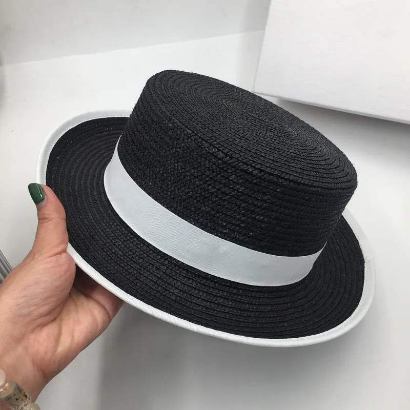 

French elegant straw flat top hat female fashion star with a small hat ins sun hat straw hat tang yin