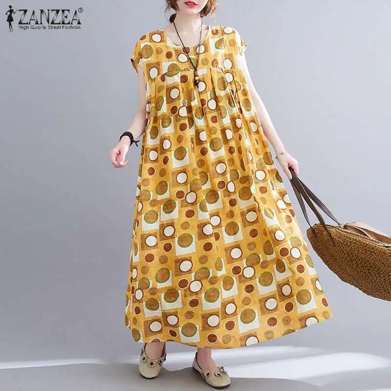 

Fashion Floral Dress Women's Pleated Sundress ZANZEA 2021 Casual Summer Printed Maxi Vestidos Female Holiday Robe