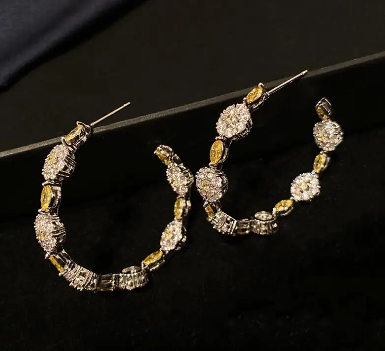 women shiny rhinestone circle earrings temperament crystal circle earrings temperament retro chic ear accessories