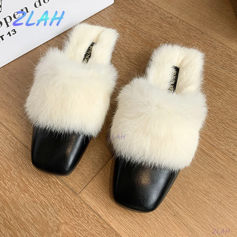 

Тапочки женские меховые, пикантные меховые, пушистые, плоская подошва, уличная и домашняя обувь, Повседневные тапочки