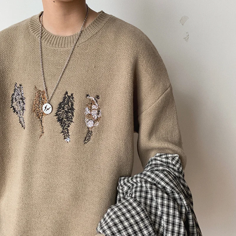 2019 весна и осень Новый японский сплошной цвет круглый вырез снизу набор вышитый