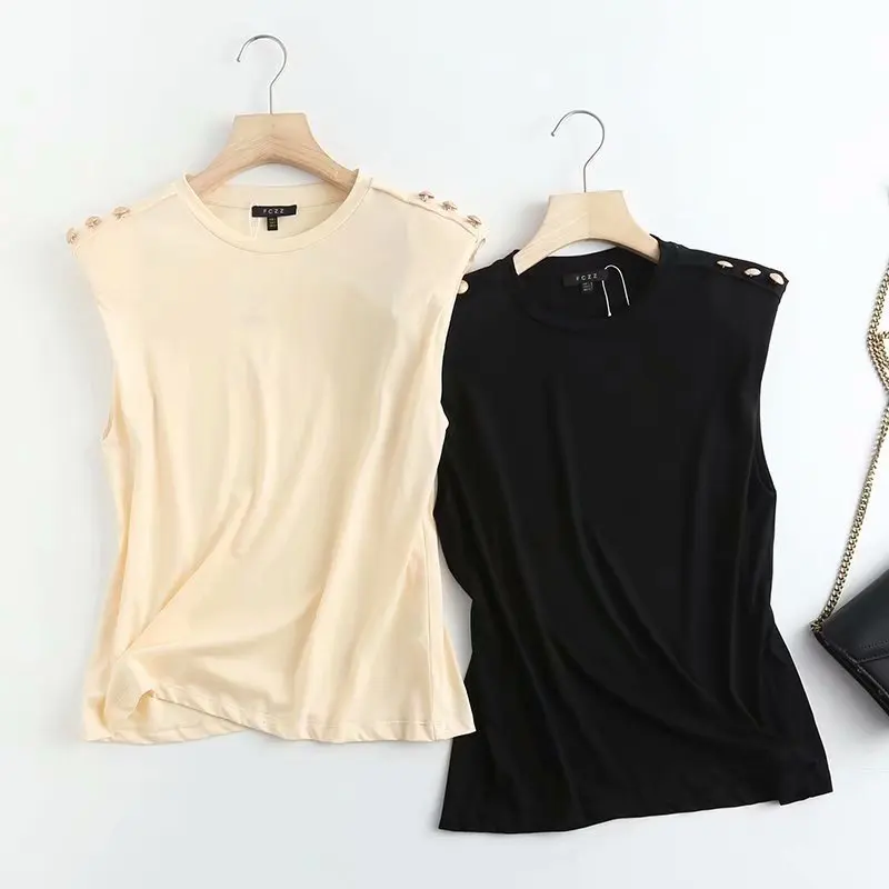 

Casual Summer Sleeveless T-shirt Harajuku Vintage Solid Color Beach Tank Tops for Women Vest Blouses Camisetas Verano Mujer 2021