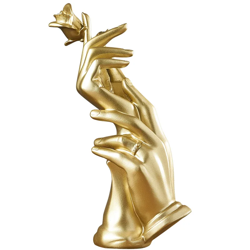 

Nordic Home Decor Golden Lady Hands Rose Garden Statues Sculptures Abstract Figurine Modern Art Crafts Home Room Decoration