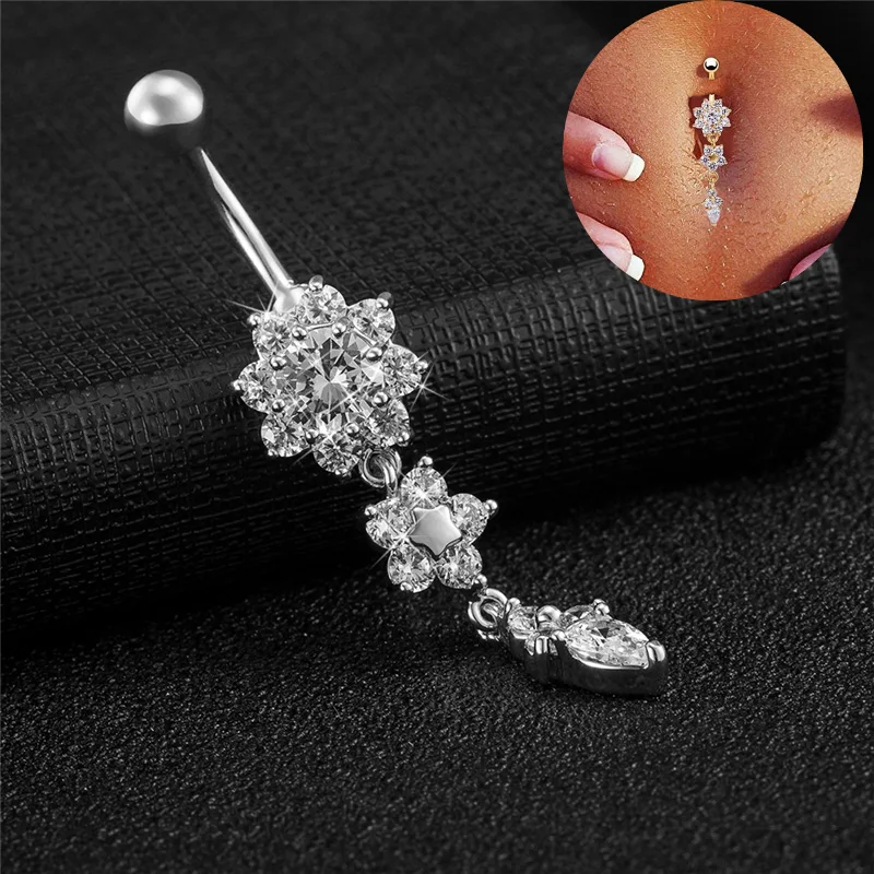 

Crystal Belly Button Ring Barbell Dangle Pendant Body Piercing Nombril Ombligo Belly Button Buckle Men's Women's Body Jewelry