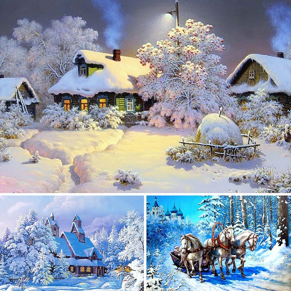

Winter Snow House 5D Diy Full Square and Round Diamond Painting Embroidery Cross Stitch Kits Wall Art Club Home Bedroom Decor