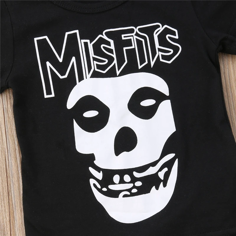 2PCS Newborn Toddler Baby Boy Clothes Black Skull print T-Shirt Top + Long Pant Outfit Kids Summer Cotton Clothing Set 0-3Y