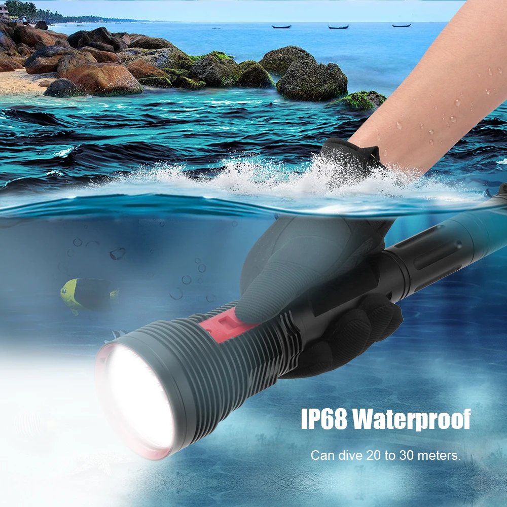 저렴한 BORUiT XHP70.2 LED 스쿠버 다이빙 손전등 4000LM 3-모드 IP68 수중 30M 강력한 토치 26650 다이빙 램프 잠수함 랜턴