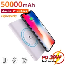 50000mAh Qi Wireless Power Bank Portable External Battery Large Capacity Fast Charging Phone Charger For Xiaomi Samsung Iphone
