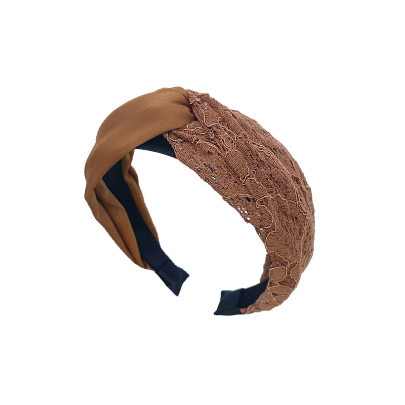 

Women's Fashion Pure Color Lace Fabric Cross Hook Wide Side Knotted Headband Hair Bands Hair Accessories for Women