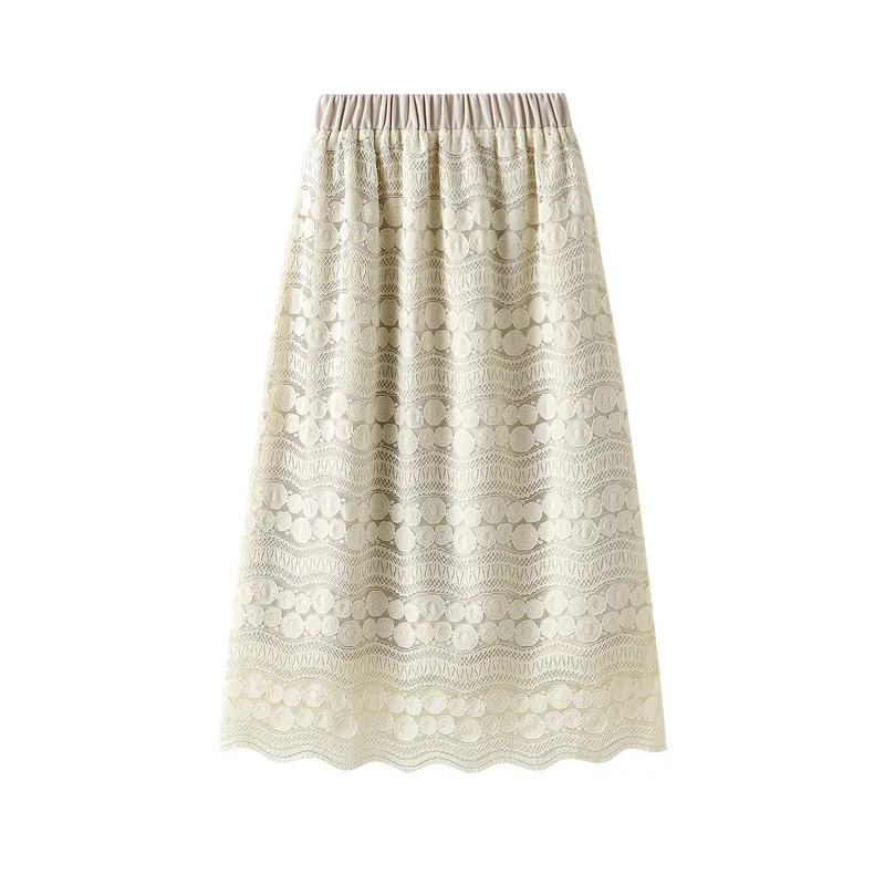 

2021 Autumn Winter New Simple Pure Color Lace Skirt Elastic High Waist Slim Casual Elegant Women A-line Long Skirt Free Shipping