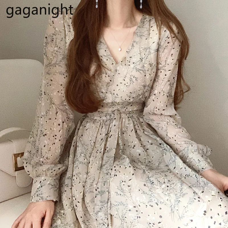 Женское платье с цветочным принтом Gaganight Элегантное длинное шифоновое макси