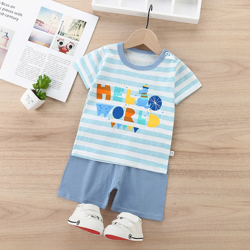 

Cotton Summer Boys Soft Shorts Suit T-Shirt Boys Girls Kids Excavator Dinosaur Cartoon Baby Clothes 0-6 Years Old Cheap Things