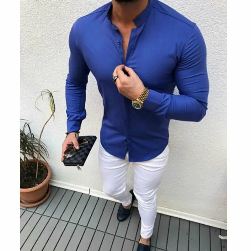 

Luxury Men Slim Fit Dress Shirt Long Sleeve Stylish Formal Casual T-shirt Top