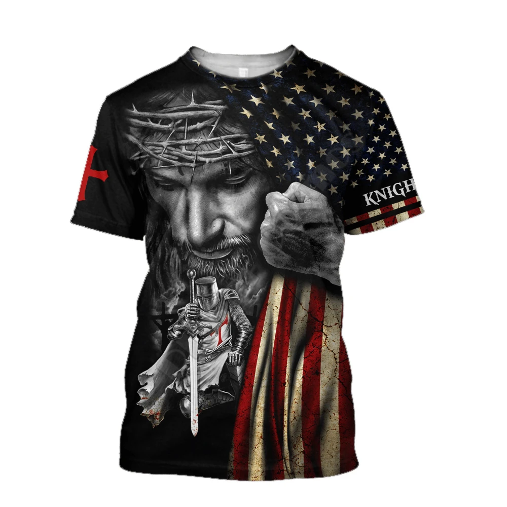 

Мужской Топ из полиэстера, тонкий Топ с коротким рукавом и 3D Цифровым принтом Иисуса, лето 2022