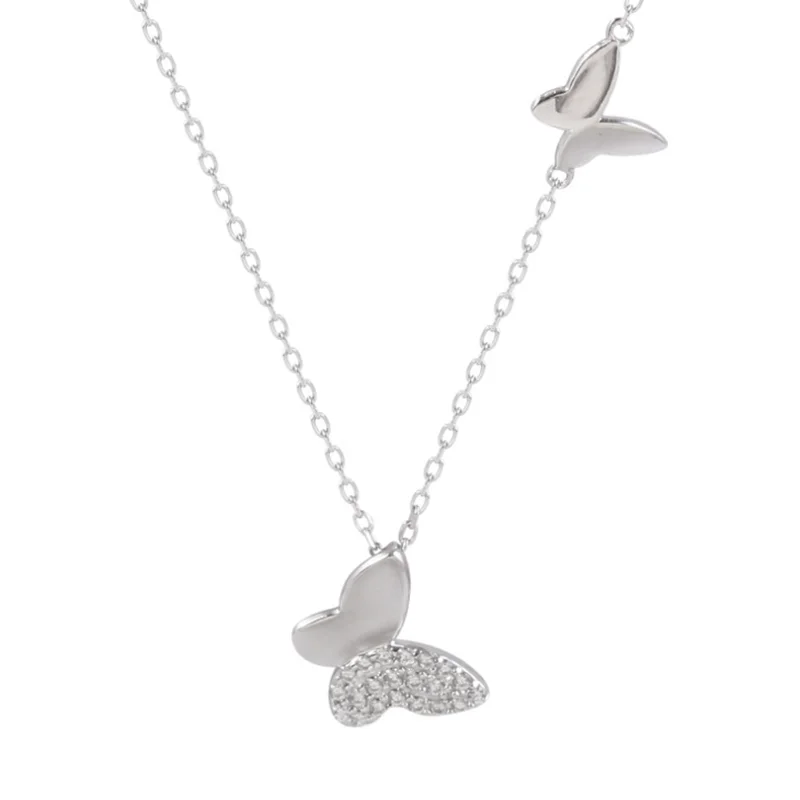 

Trendy Pendant Chain Necklace Maple Butterfly Shining Zircon 925 Sterling Silver Jewelry For Women Wedding Birthday Gift