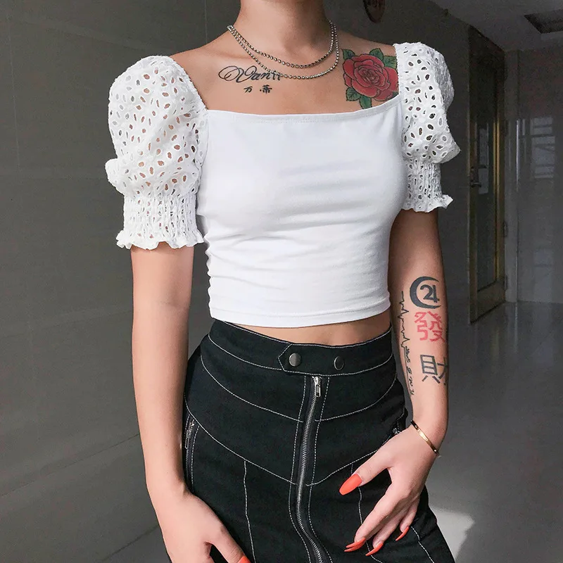 Модная женская Сетчатая футболка с коротким рукавом элегантный белый летний