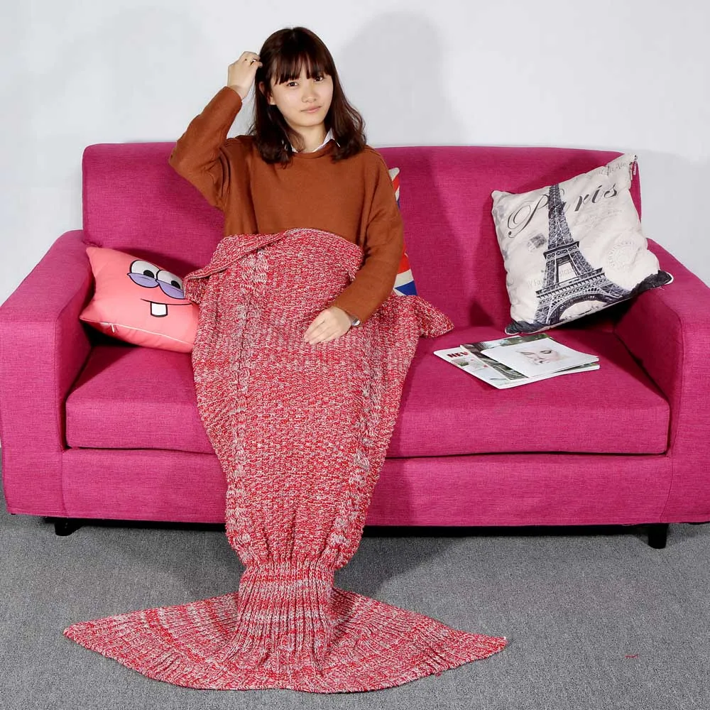 

New wool knitted Mermaid Tail blanket handmade crochet mermaid blanket adult throw bed Wrap super soft sleeping bag 80cm 190cm