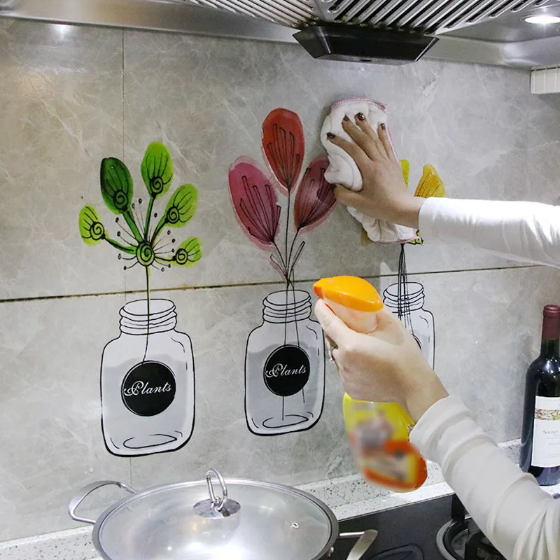 

Self Adhesive Kitchen Wallpaper Aluminum Foil Kitchen Cupboard Stickers Oil Proof Waterproof Cartoon Wall Sticker Home Decor