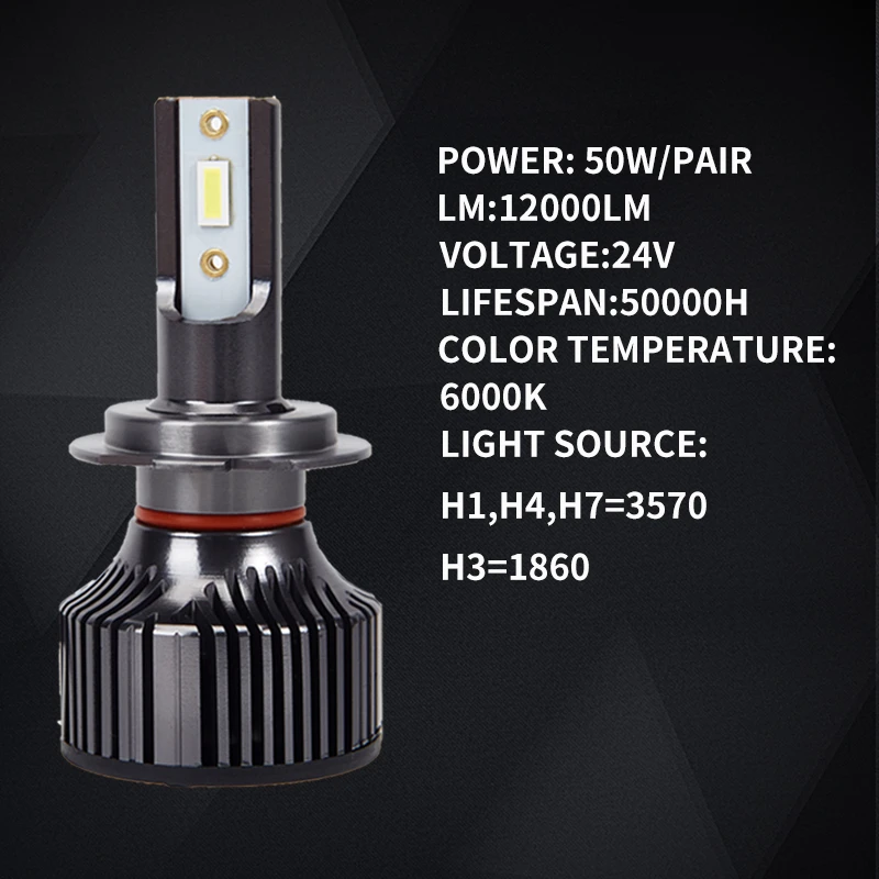 2 шт 24 Вт светодиодные лампы для светильник грузовик H4 H7 H1 H3 H11 6000K Led 24V ближнего
