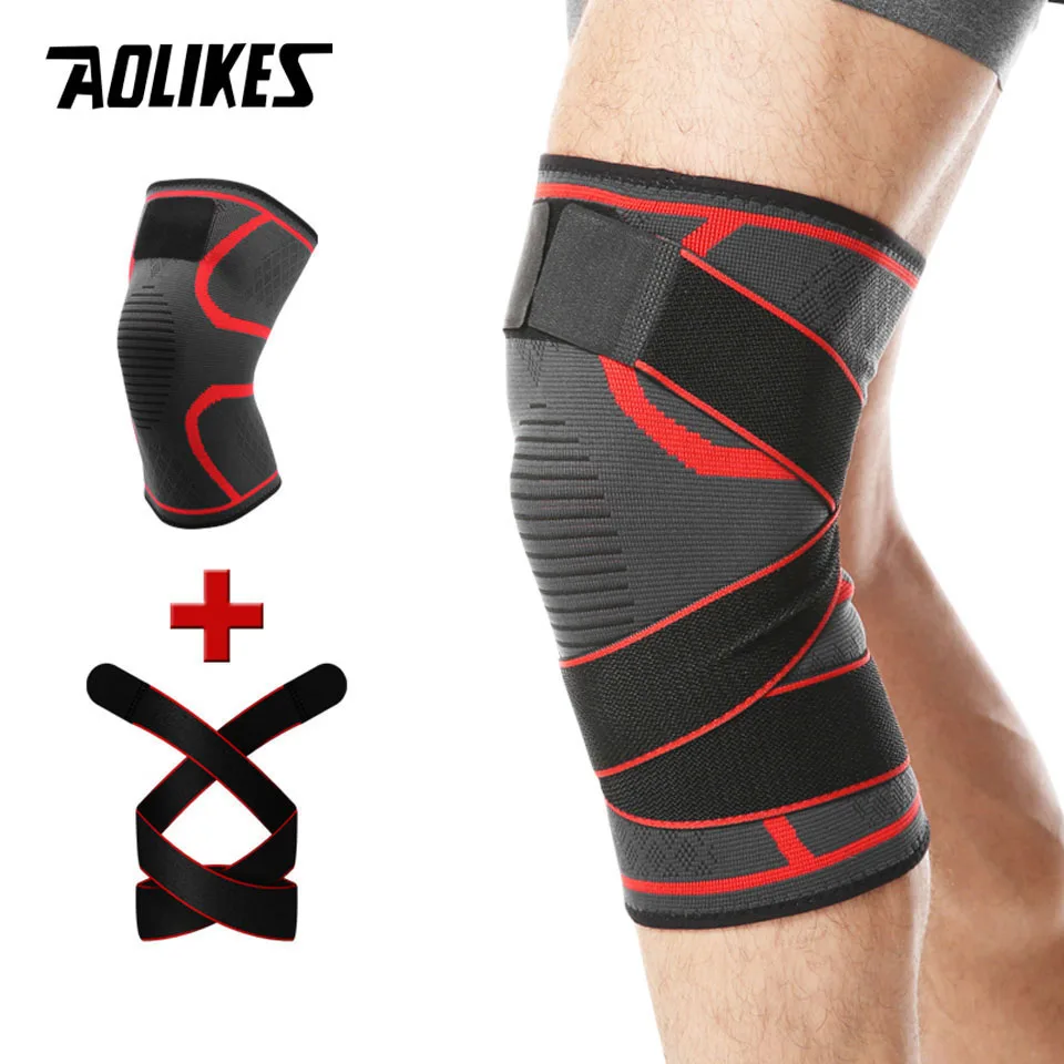 

AOLIKES 1PCS Sports Kneepad Men Pressurized Elastic Bandage Knee Pads Support Fitness Gear Basketball Volleyball Brace Protector
