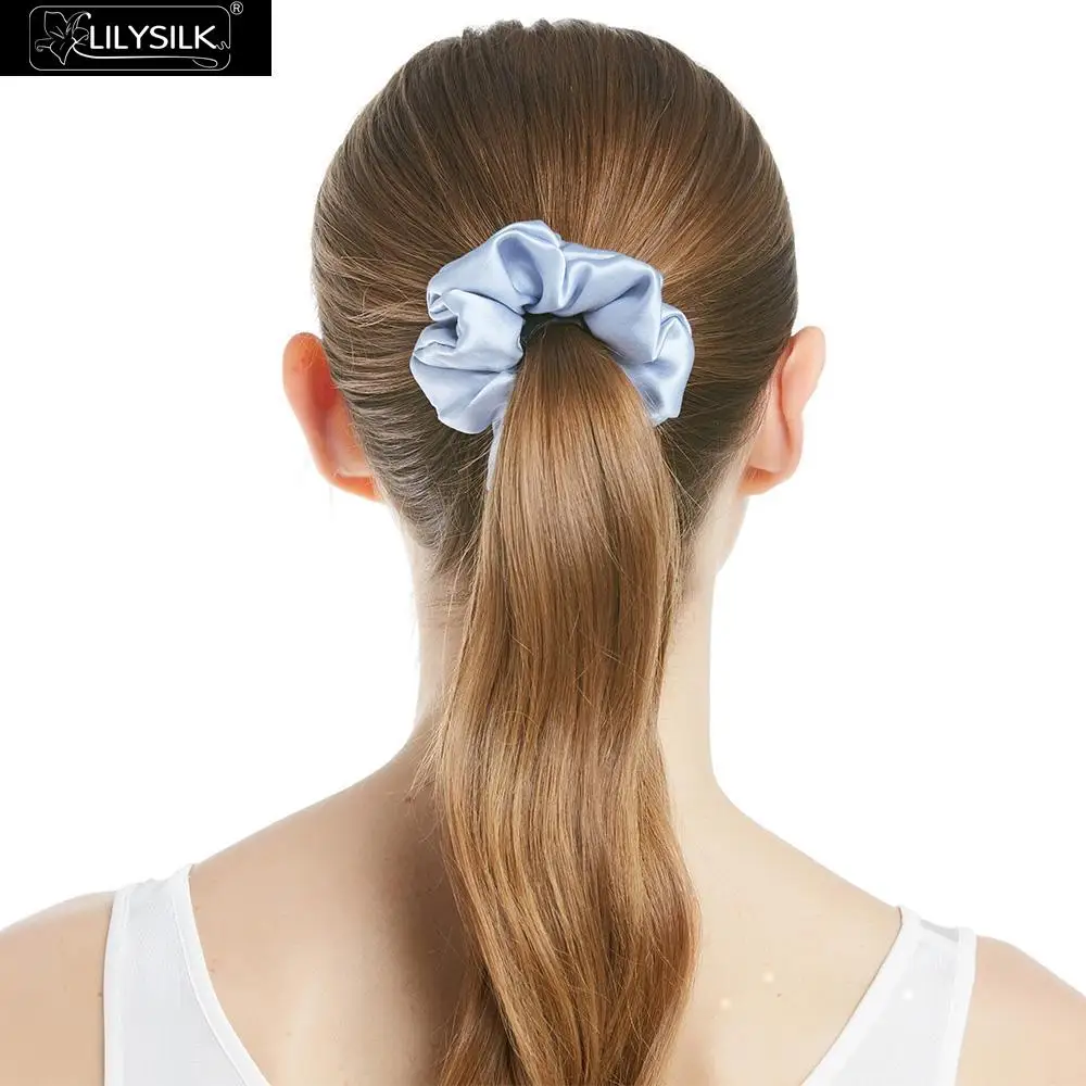 LilySilk Scrunchy Charmeuse Hair Bands Women 100 Pure Silk Head Rope Rubber Girl Accessories Soft Care Luxurious Free Shipping - Цвет: Silver Blue