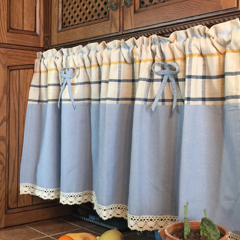 Британский стиль Половина шторы в простом стиле для кафе тонкие линии Шотландка