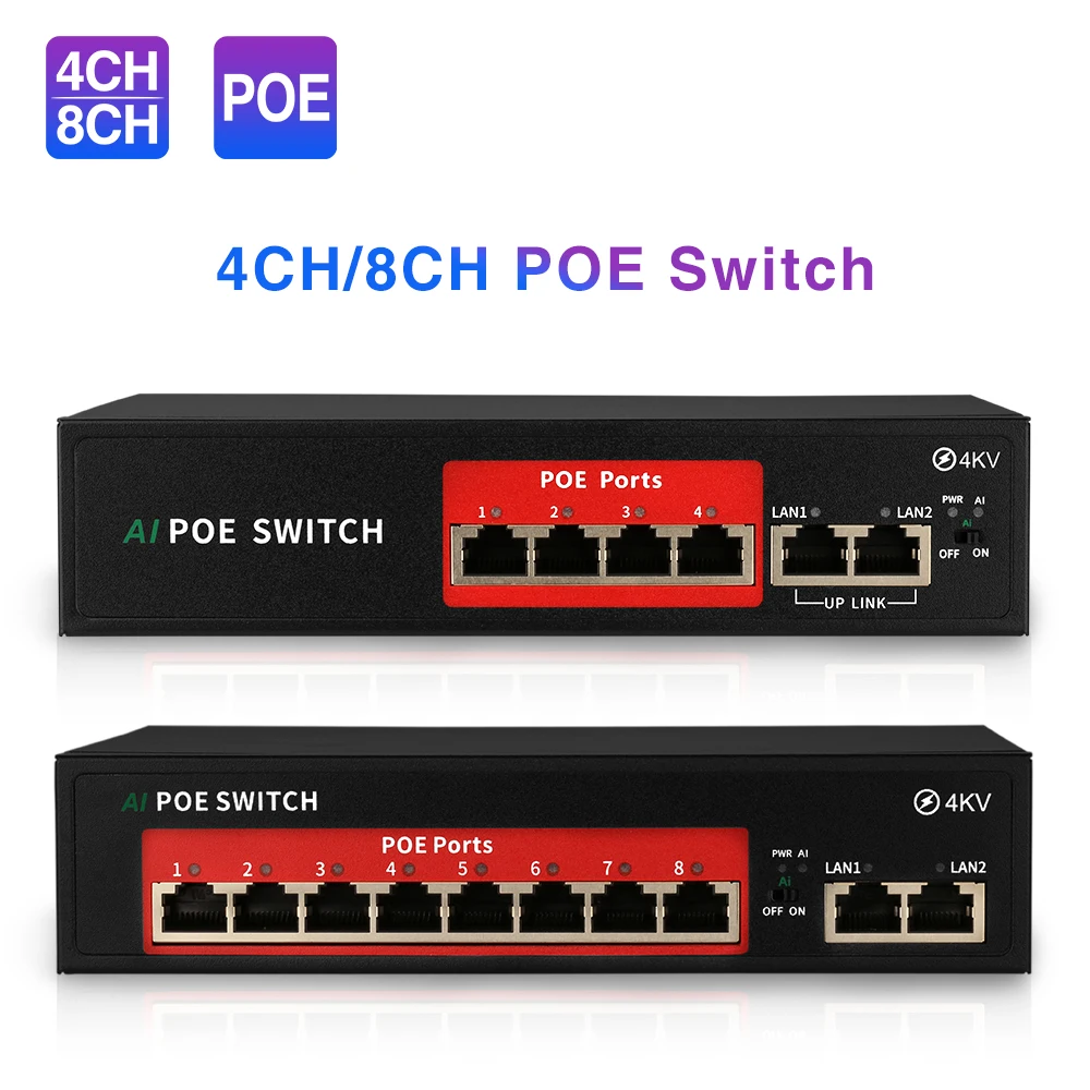 Techage 48V 4CH 8CH сетевой коммутатор питания через Ethernet с 10/100 Мбит/с IEEE 802 3 af/at Over для IP