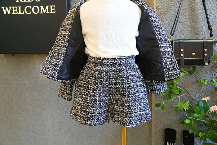 Новый Зимний комплект одежды для девочек клетчатый кардиган с длинным рукавом +