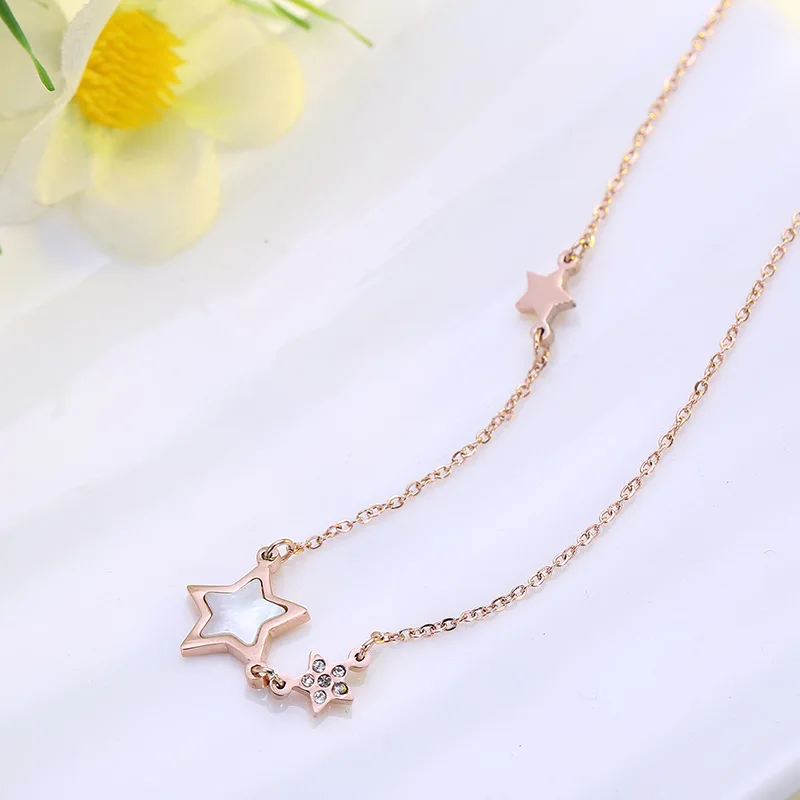 TSHOU177 Star Women's Titanium Steel Necklace Shell Inlay Clavicle Chain | Украшения и аксессуары