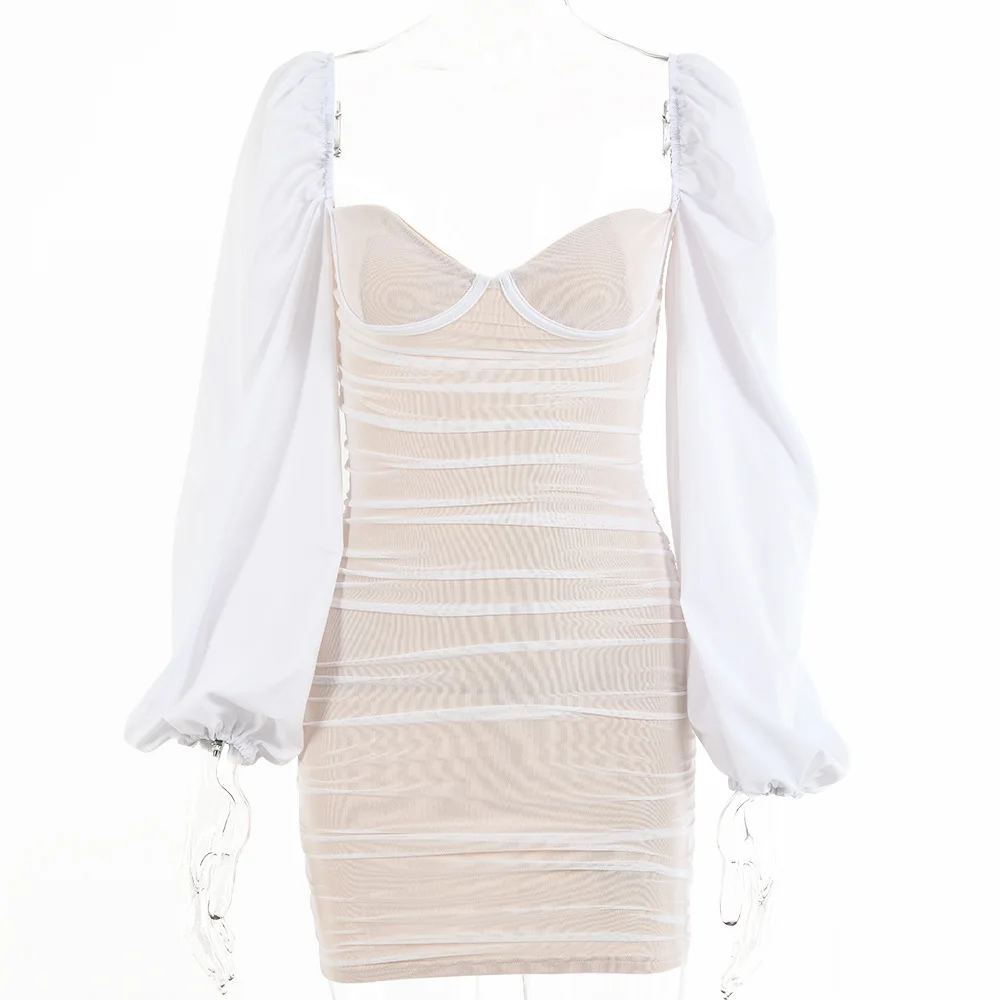 

European and American fast selling cross border dress long sleeve open back breast wrapped hip short skirt sexy women's clothing