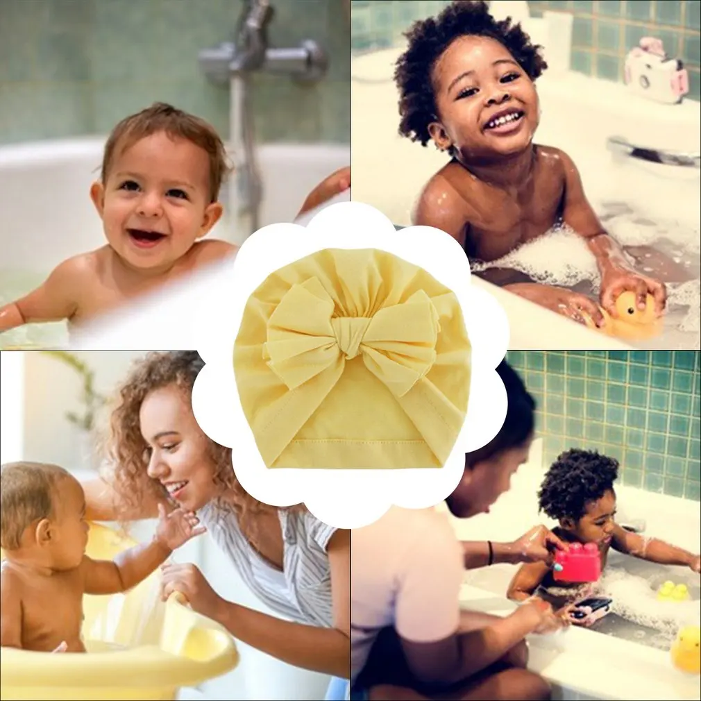 Elasticity Infant Cotton Cloth Indian Hat Cute Type Kids Pullover Children Bow-knot Turban Solid Color Cap