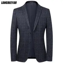 Top Grade New Designer Brand Casual Fashion Elegant Plaid Jacket Slim Fit Blazer For Men Korean Night Suit Coat Men's Clothes (4)