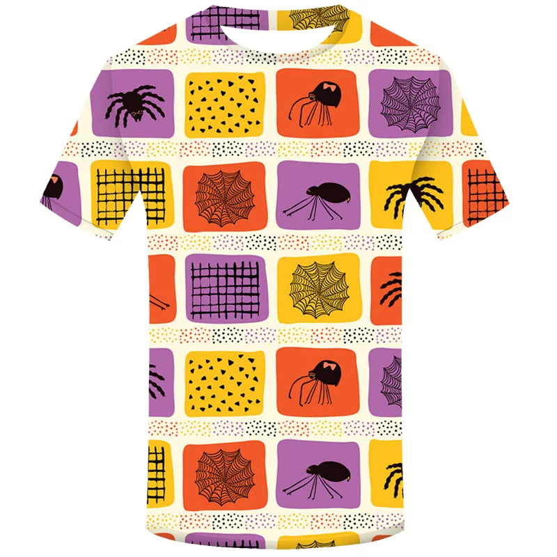 Halloween spider cartoon pattern yellow T-shirt Men Summer Pumpkin 3D t shirt Punk Rock Clothes Gothic Mens casual tops tee 2019 | Мужская