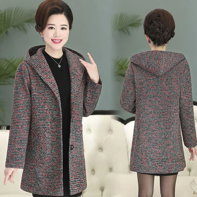 

Middle-Aged Women Coat Autumn Winter Wool Blend Jackets Coats Female Long Knitting Casual Clothing Fashion Women Overcoat