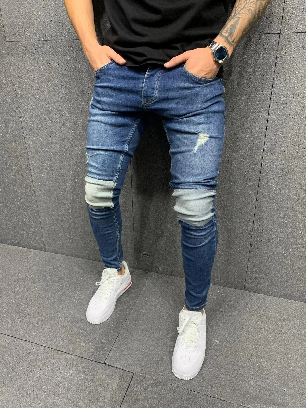 

Men Pants 2020 Tejano Hombre Stretch Pentalon Homme Ripped Pantalones De Hombre Vaqueros Broek Patchwork Jeans Mens Trousers