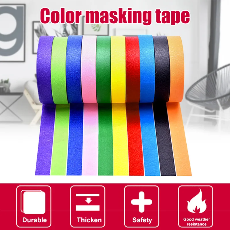 

10 Pcs of 10 Colors 20m Colored Masking Tape Rainbow Color Easy Tear Home Decoration Office Supplies New Arrival