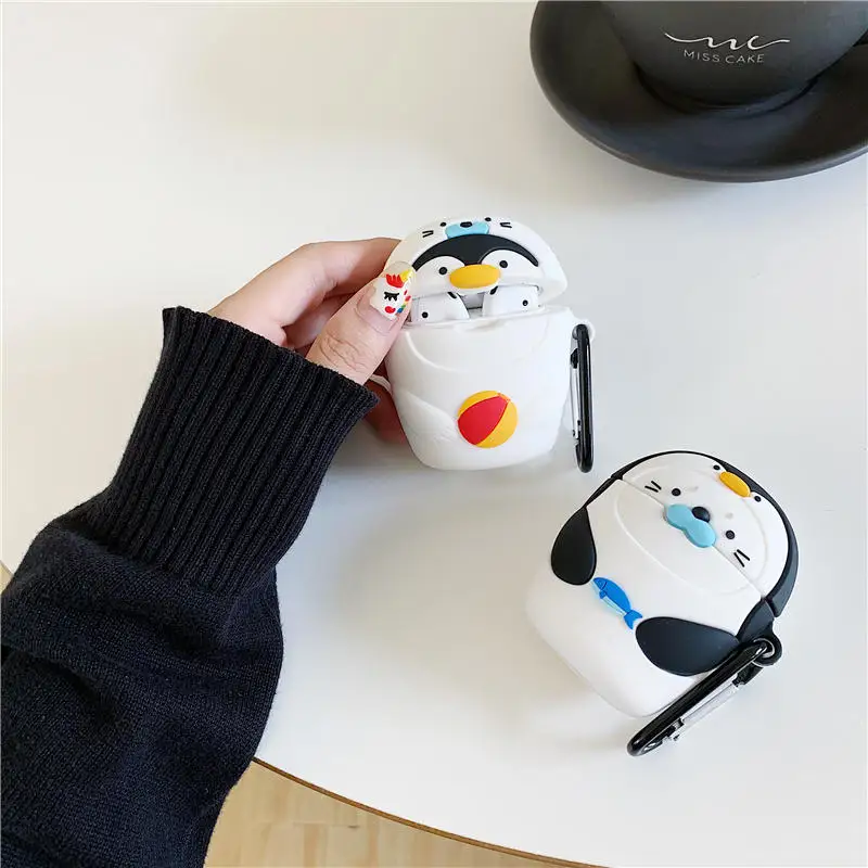 Для Apple AirPods Kawaii Penguin чехол 3D милый мультфильм уплотнение рыба беспроводные наушники крышка оболочка для Airpods 2 Earpods аксессуары