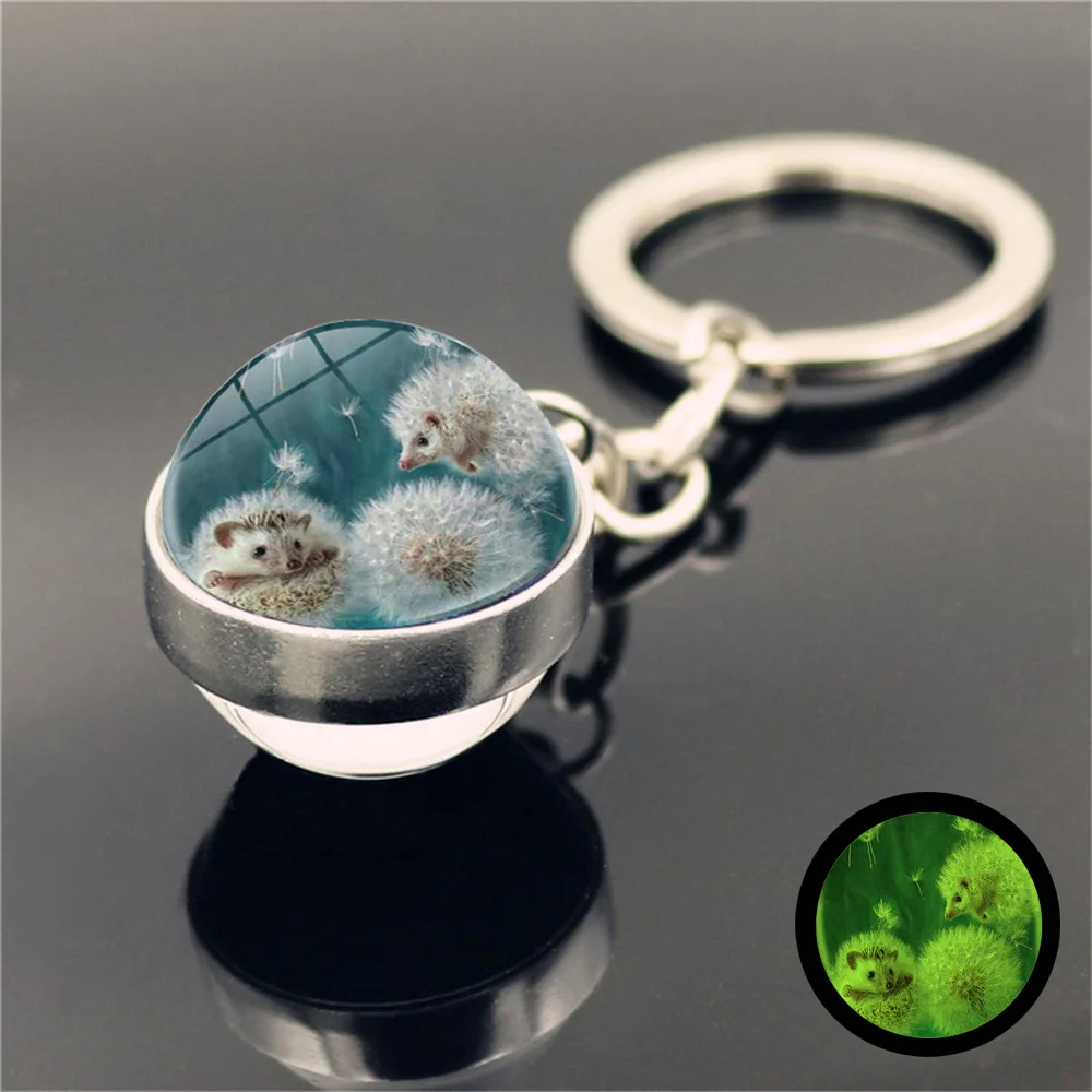 

Glow In The Dark Hedgehog In The Fog Cute Keychain Charms Luminous Glass Ball Pendant Keyring Bag Car Keychains for Men Gifts