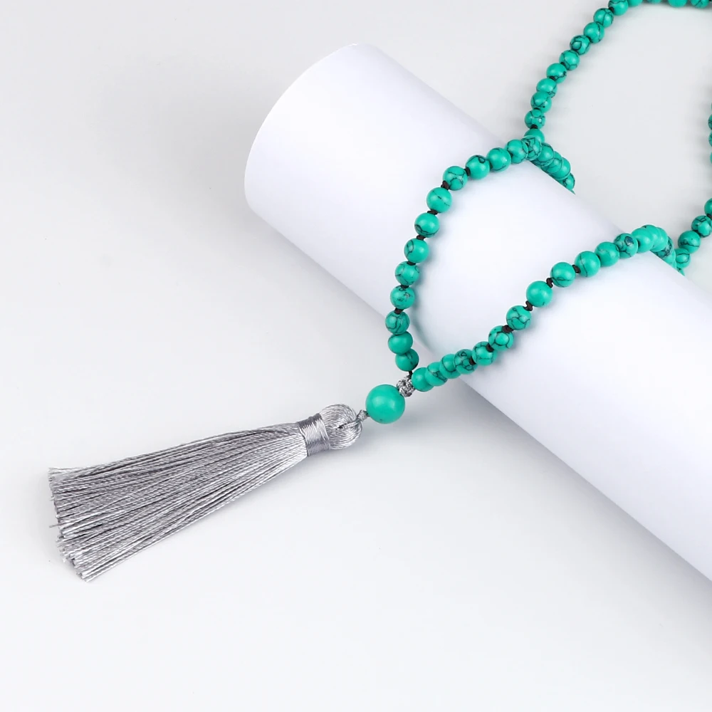 Модные буддийские ожерелья с бусинами 108 из натурального камня 6 мм бирюзы