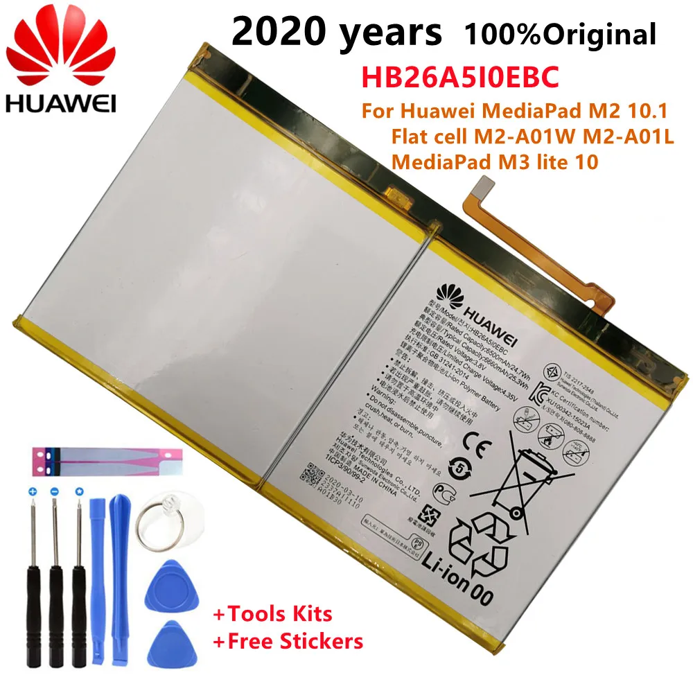 

Huawei оригинальный запасной аккумулятор HB26A5I0EBC для Huawei MediaPad M2 10,1 плоский сотовый M2-A01W M2-A01L MediaPad M3 lite 6660mAh