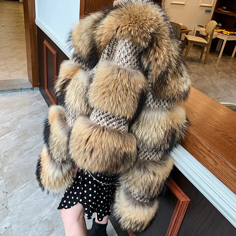 Женское пальто, куртка из натурального меха, Женское пальто из натурального меха для женщин, зимнее пальто из натурального меха енота