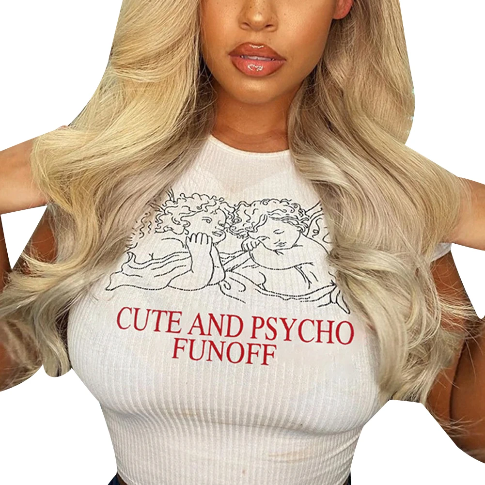 Женская футболка с круглым вырезом короткая и принтом надписью | одежда