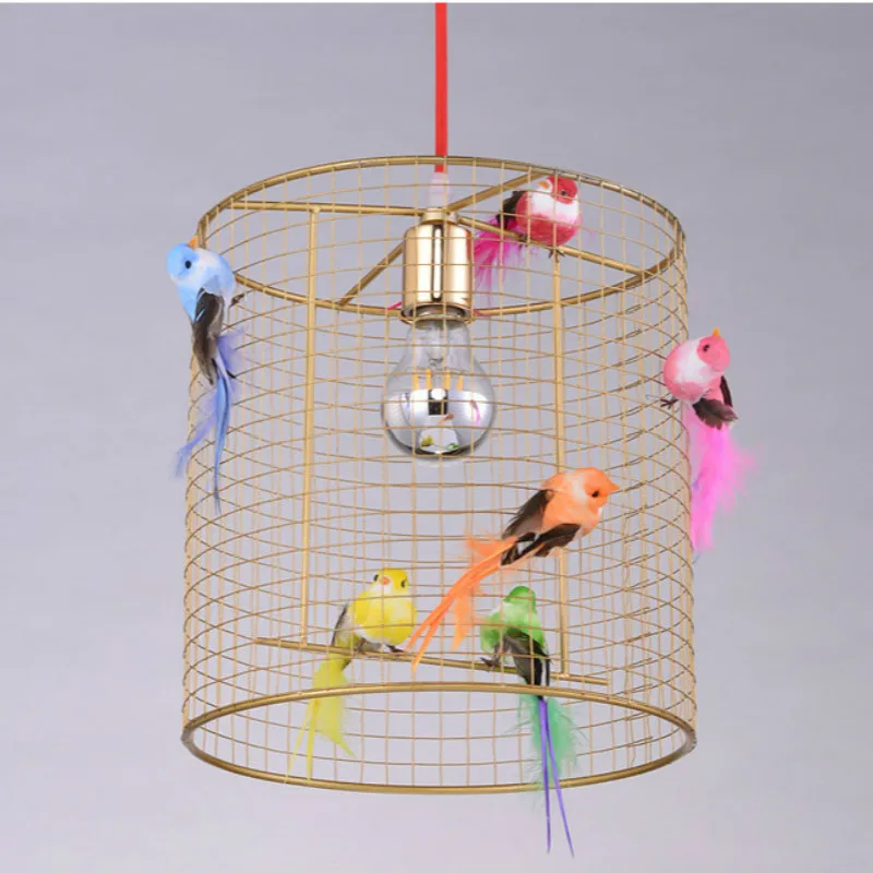 

Creative Colorful Bird Cage Pendant Light Morden Bedroom Balcony Living Room Iron Bird Lamp Home Decor Led Kitchen Hanging Lamps