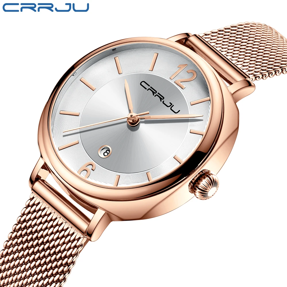 

CRRJU Women Watches Top Brand Luxury Stainless Steel Strap Wristwatch for Women Rose Clock Stylish Quartz Ladies Watch reloj