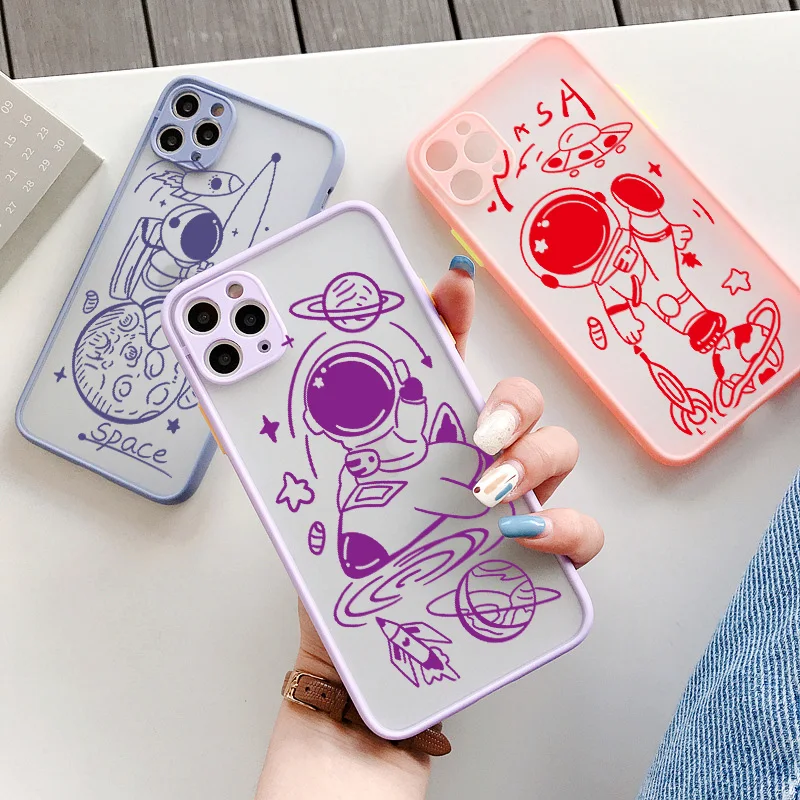 

Astronaut Planet Stars Candy Color Phone Cases For iPhone 11 12 13 Pro Max 6s 7 8 Plus SE 2020 X XS MAX XR Shockproof Cover