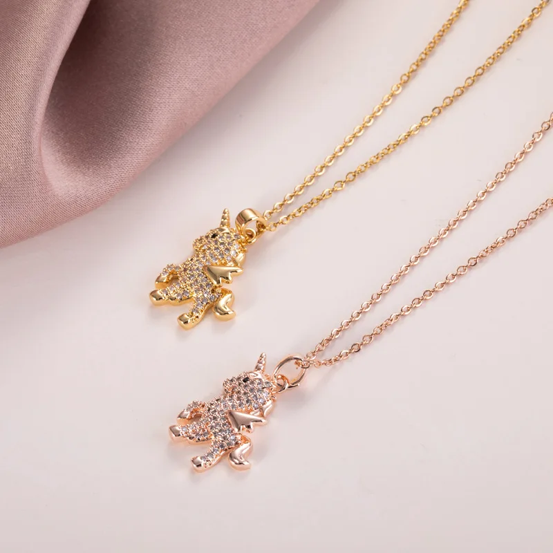 Простое Ожерелье Стразы с подвеской в виде единорога для женщин темпераментная