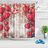 happy valentines day shower curtain red falling hearts pattern balloons spots on vintage wood backdrop love bathroom sets 72x72