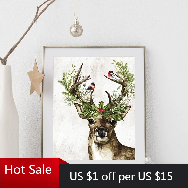 Фон для фотографий с изображением лесных животных оленей зимних падуба ягод