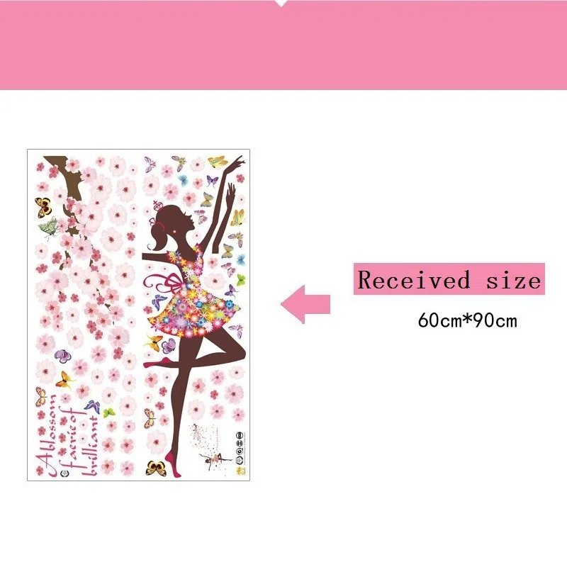 

Dancing Girl With Butterfly Flowers Wall Sticker For Home Decoration Diy Kids Room Bedroom Wall Mural Art Pvc Decal