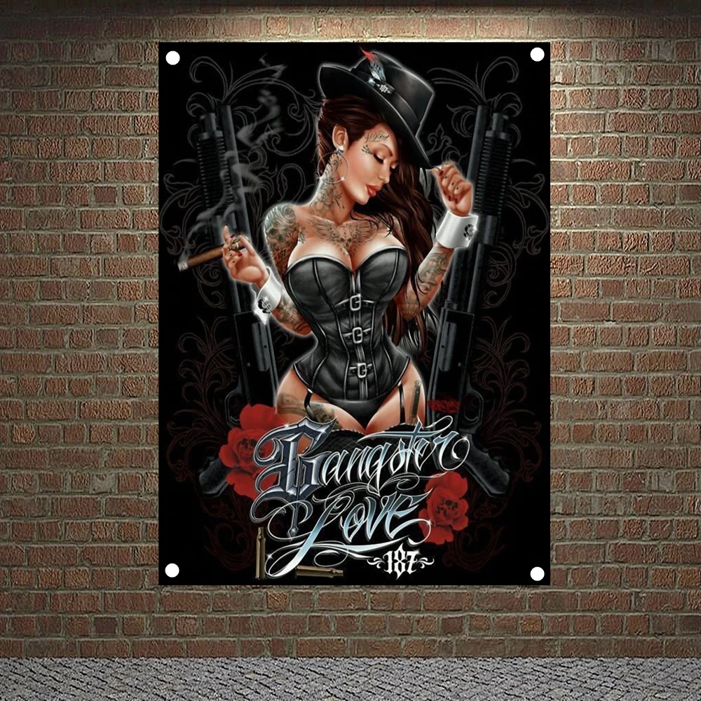 

Smoking bad girl Banners Canvas Painting Tattoo Art Posters Flags Flip Chart Tapestry Mural Hanging Cloth Bar Cafe Home Decor